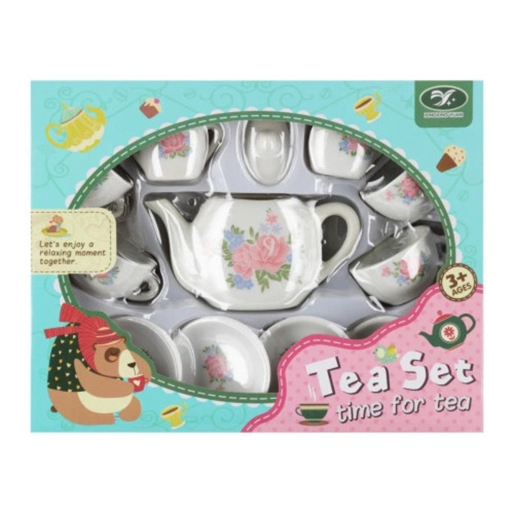 Set de vase de bucatarie ceramice, Mega Creative, 1 ceainic, 4 cani, 4 farfurii, 1 sticla de lapte, 1 zaharnita, multicolor, 23x18x5cm