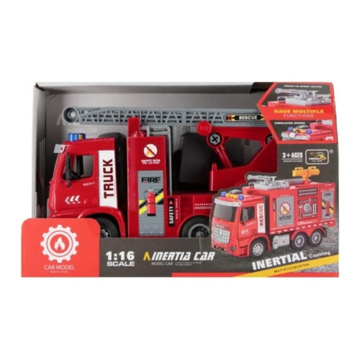 Mega Creative tűzoltóautó, mozgatható létrával, hang- és fényeffektusokkal, 27x16x10cm, 3+ éves gyermekeknek