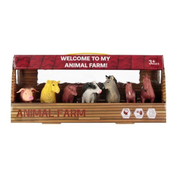 Figurine animale domestice set 7 bucati, Mega Creative, porcusor, oaie, taur, vaca, 3x cal, 9x12cm