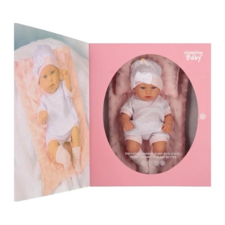 Papusa Bobas 33cm, Mega Creative, cu paturica si perna, multicolor