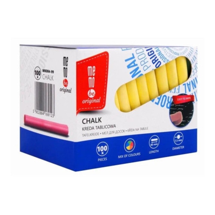 Színes kréta tábla, 100 darabos készlet, MemoBe, 9mm x 8cm, többszínű