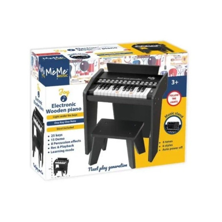 Pianino din lemn, Meme, 25 clape, 6 tonuri, 6 acompaniamente, multicolor