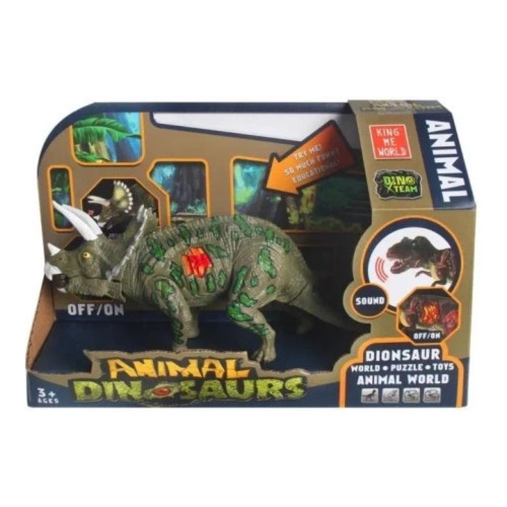 Triceratops figura, Merkpol, hangokkal és fényekkel, 30x15cm, 3 év feletti gyermekeknek