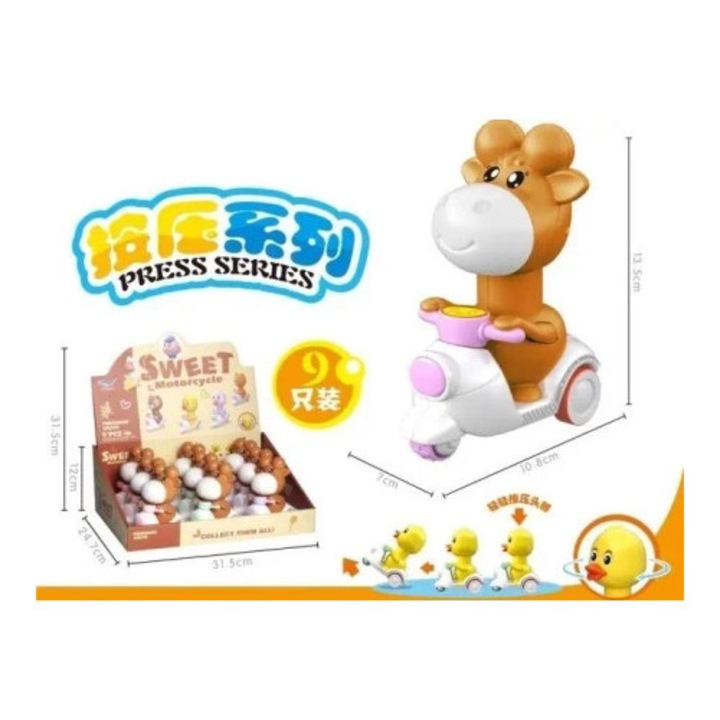 9 darabos állat játék szett, Merkpol, szarvas motoron, többszínű