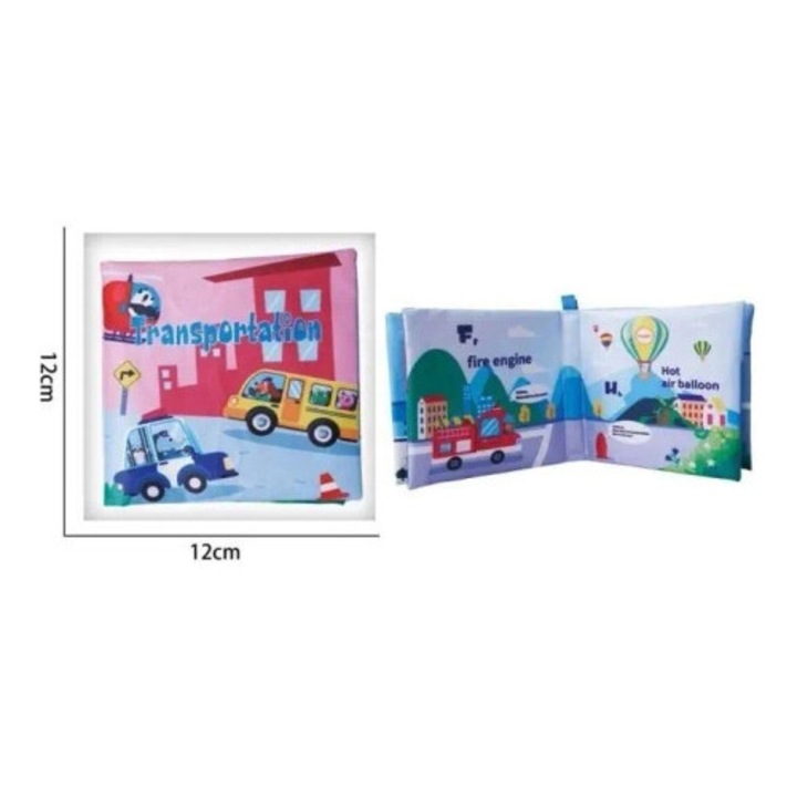 Interaktív puha könyv, Merkpol, járművek, 12x12cm, puha anyag