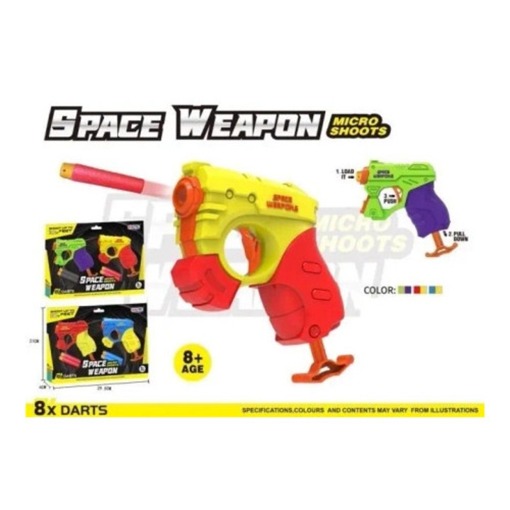 Pistol de jucarie Merkpol, set cu 8 sageti din spuma, culori stralucitoare, ergonomic