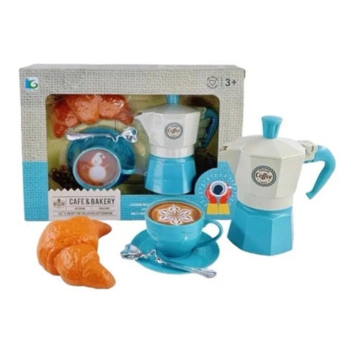 Set Cafe & Bakery, Merkpol, expres de cafea moka, cana cu farfurie, albastru, 3 ani+