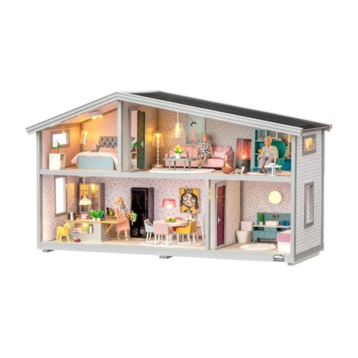 Lundby babaház, 2 emelet, 4 szoba, művészi tapéta, többszínű, 1:18