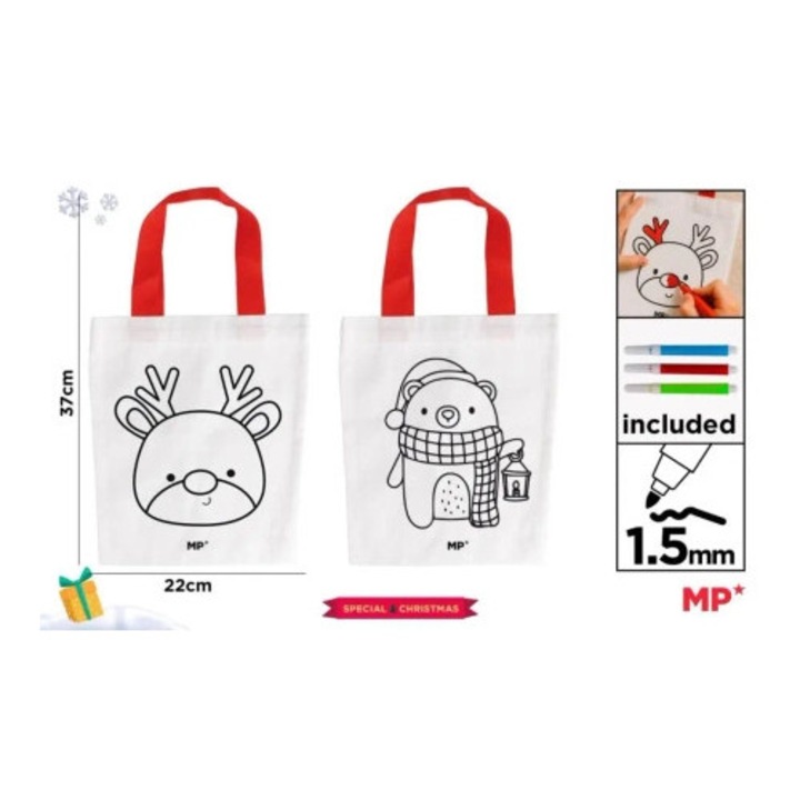 Set geanta de colorat, MP Main Pape, 21x21x10 cm, 3 markere (rosu, verde, galben)