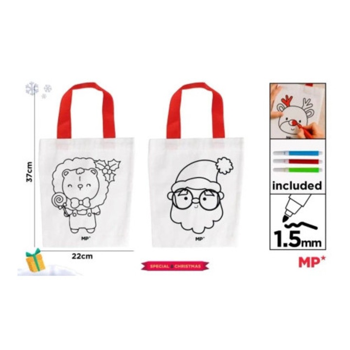 Set geanta de colorat, MP Main Paper, model pisica, 3 markere, alb, 21x21x10 cm