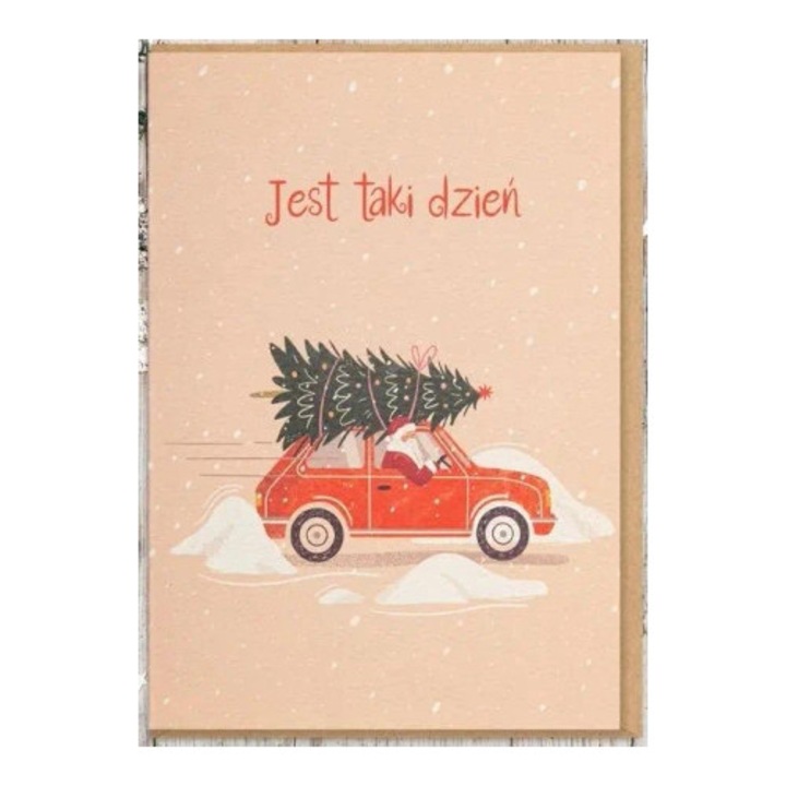 Felicitare Craciun, Nadwyraz.com, design cu Mos Craciun, culoare verde, set cu plic elegant