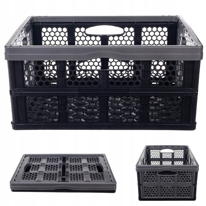 Cos de servire pliabil KADAX, 32L, negru cu accente gri, 47x34x21.5cm