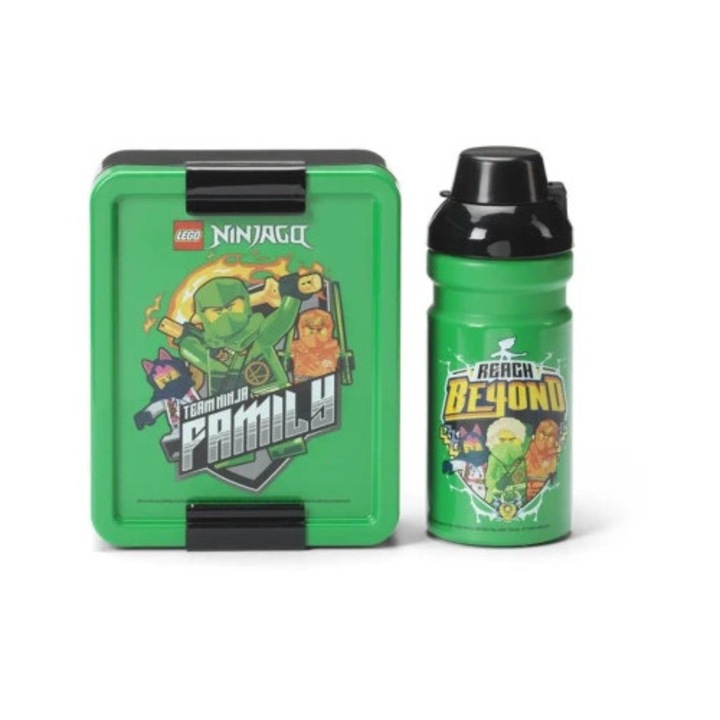 Set cutie alimentara si sticla NHG, Ninjago, verde