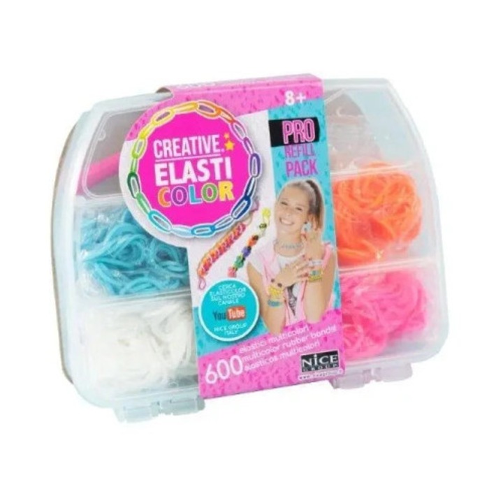 Set de artizanat, Nice Group, bratari si coliere, 600 elastice, 250 de margele colorate