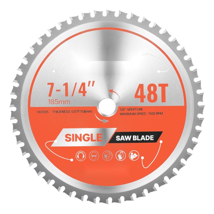 Disc/lama pentru ferastrau circular, Taiere metal, Diametru 185 mm, 48 Dinti, Alesaj 15, 88 mm, Fante de aerisire antizgomot, Pentru otel si aluminiu