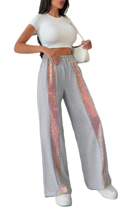 Pantaloni Dama, Casual, Cu Dungi Stralucitoare, Gri