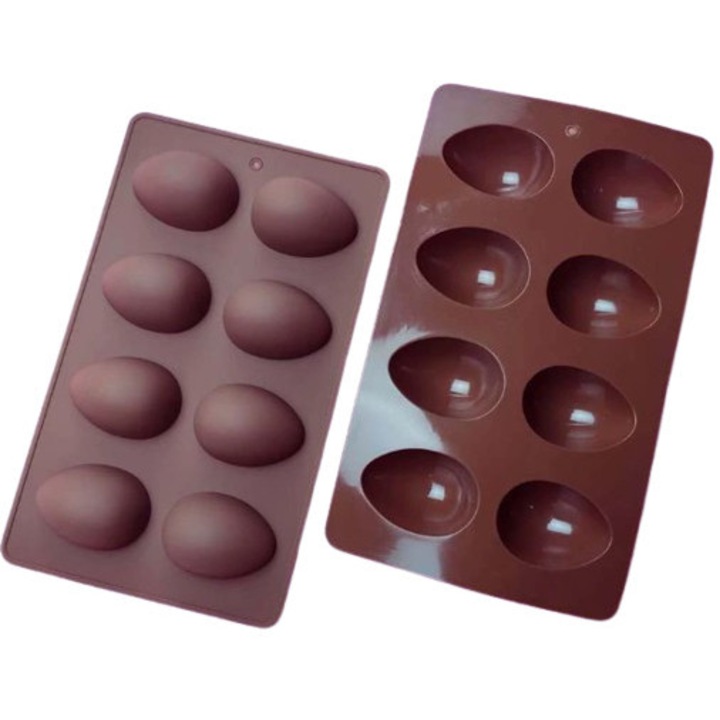 Set de 2 forme din silicon pentru ciocolata, 27x16cm, 8 forme ou, rezistent la temperaturi extreme
