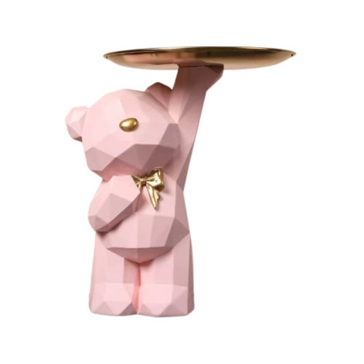 Декоративна тава мече керамика, розово-прасковено 22x17x23см