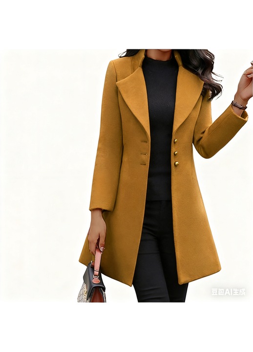 Palton dama, galben, lana, Galben, 3XL