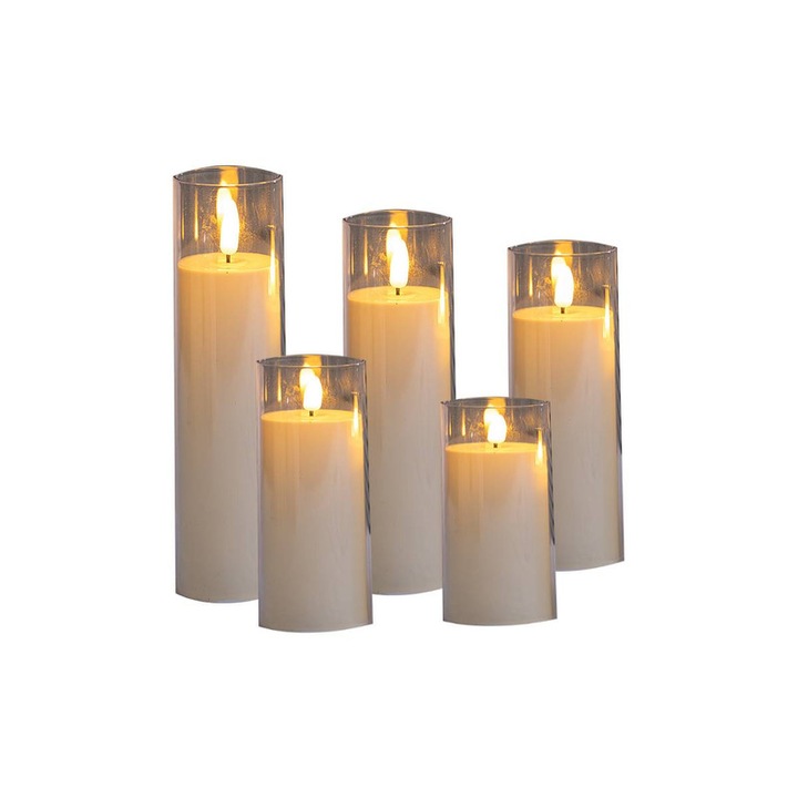 5 darab LED karácsonyi figura szett, elektronikus gyertyák