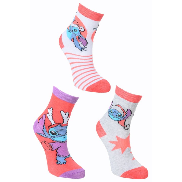 Lány karácsonyi zokni, Disney Stitch, 3 pár, színes, pamut/poliészter, Többszínű