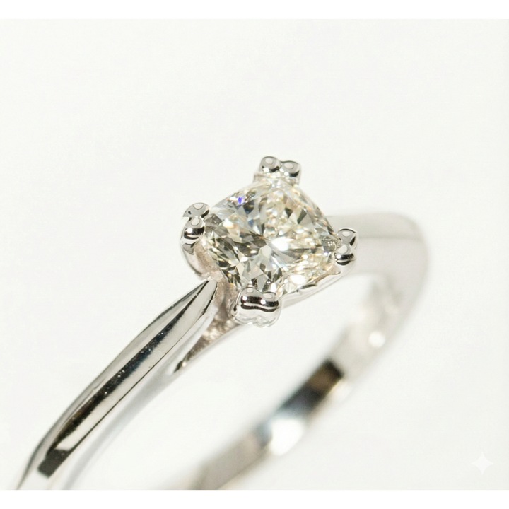 Inel de logodnă clasic cu diamant, aur alb 14k, 0.61 carate