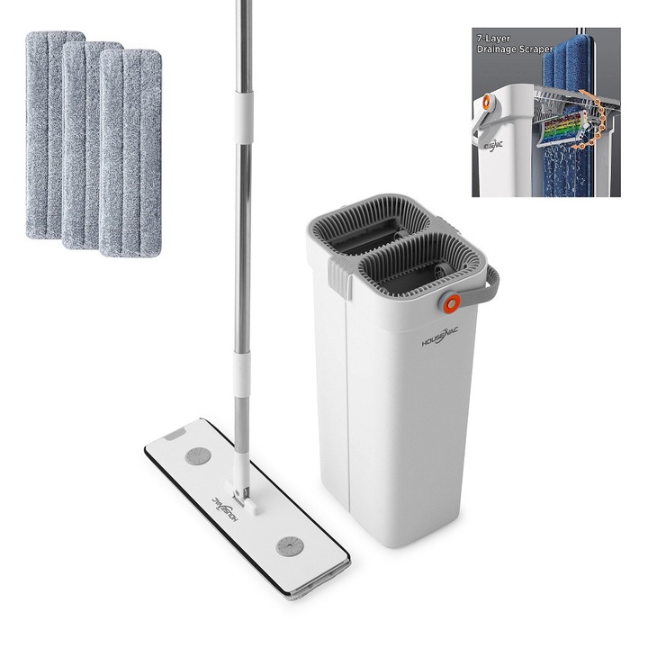 Mop, 40 cm, HouseVac, 2 compartimente, 3 inserturi din microfibra, 18,5x23x46 cm