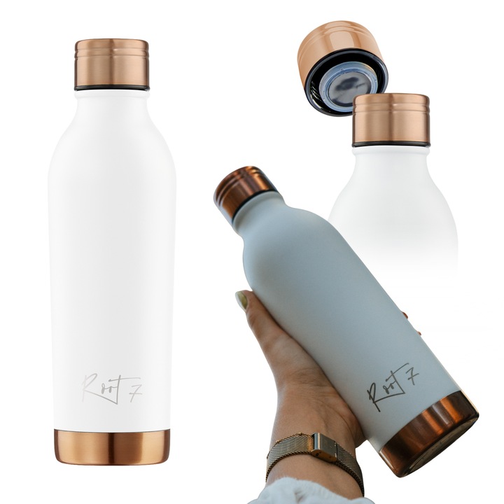 Термо бутилка за вода, Root7, от неръждаема стомана, без BPA, 500 мл, Цвят Бял