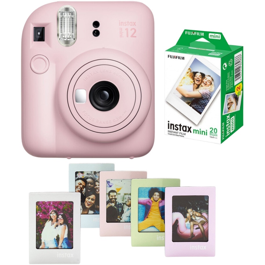 Aparat foto Instant Fujifilm Instax Mini 12 Blossom Pink + Film Mini 2x10 + Set 5 rame Magnetice Mini pastel