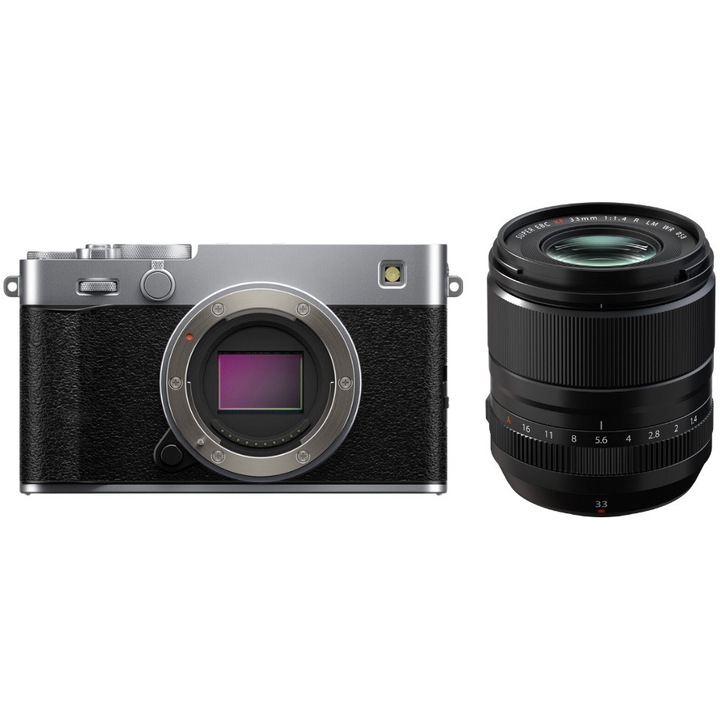 Фотоапарат Mirrorless Fujifilm X-E5, 40MP, 6K + Обектив XF 33mm F1.4 LM WR, Silver
