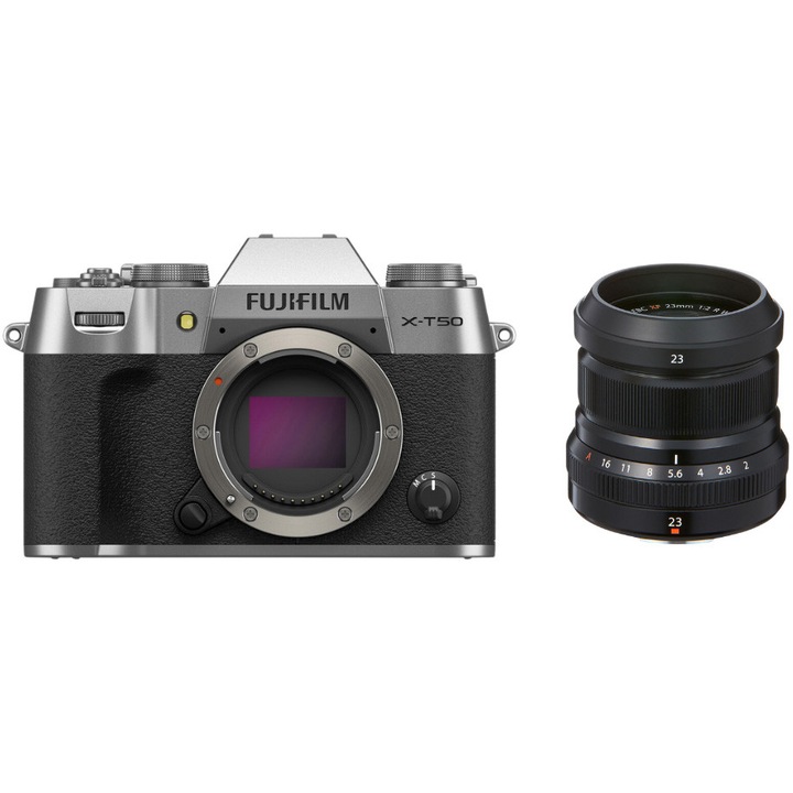 Aparat Foto Mirrorless Fujifilm X-T50, 40.2MB + Obiectiv X F23mm F2.0, Silver