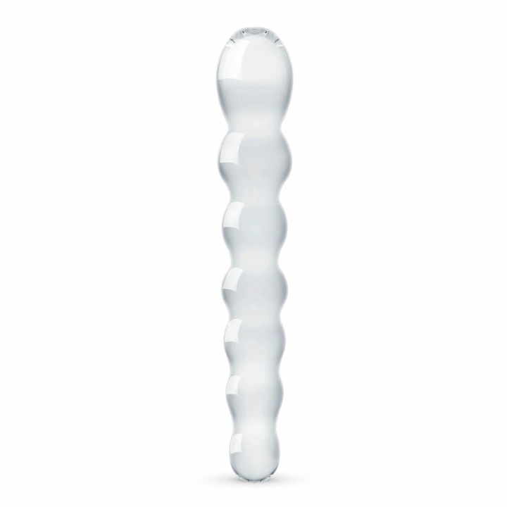 Dildo Gildo GLAS NO. 19, anatómiai forma golyókkal, 19 cm