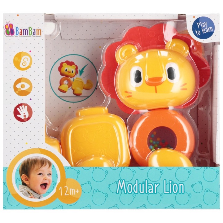 Jucărie educativă BamBam Leul Modulabil 569118, piese interschimbabile, design atractiv, 23x19x6cm