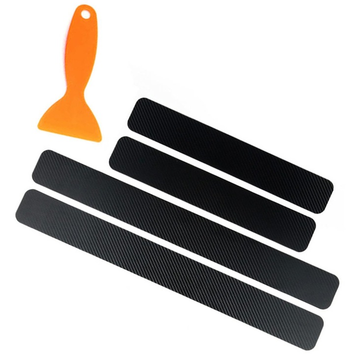 Set 4 protectii pentru praguri auto, autoadezive, PVC, carbon negru, 40-60 cm