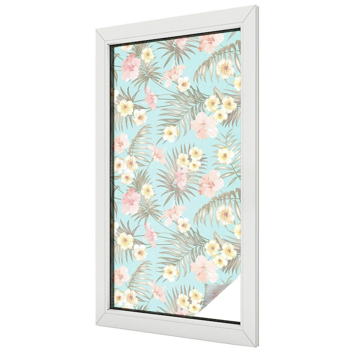 Autocolant Pentru Geam si Folie Decorativa Autoadeziva, Tulup, Flori si frunze exotice in stil boho, Intimitate pentru Geamuri si Ferestre, 50x100 cm, Ideal Pentru Decor Interior, 010450850010000010932