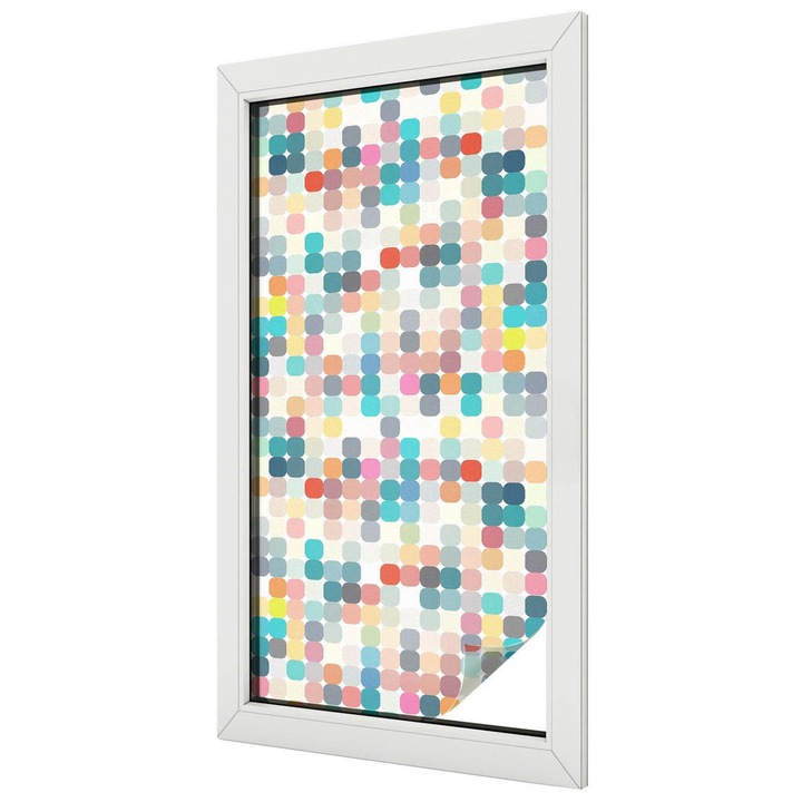 Dekor üvegfólia, Tulup, Színes négyzetek, Többszínű, 50x100 cm, Dekorációs Ablakfólia, Megfelelő méret ablakokhoz vagy világos felületekhez, 010450850010000012935