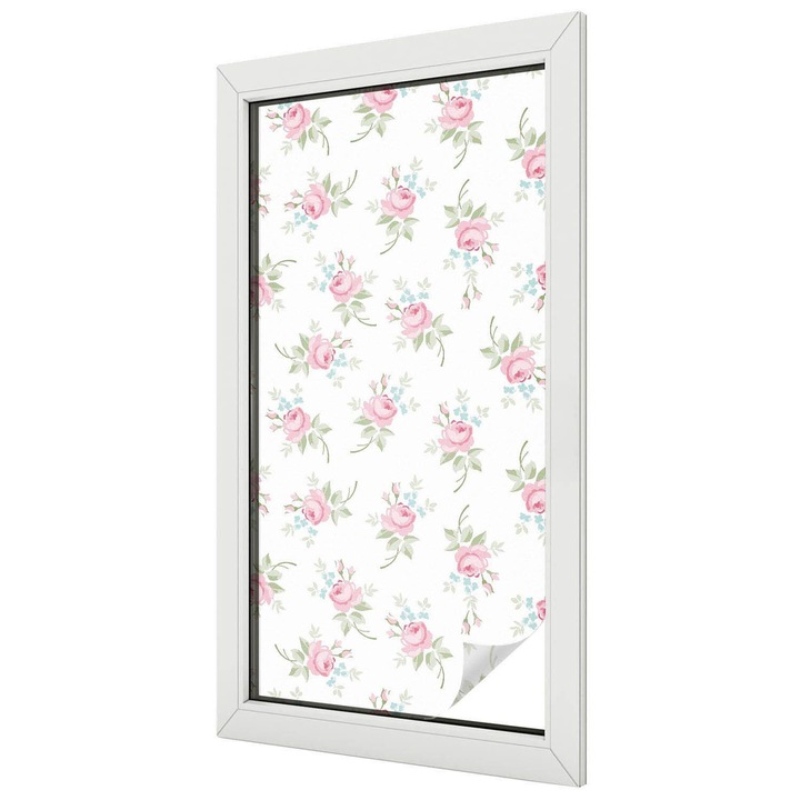 Autocolant Folie Autoadeziva Decorativa, Tulup, Trandafiri pastelati in stil vintage, Ideal Pentru Ferestre si Geamuri Interioare, 50x100 cm, Ideal Pentru Decor Interior, 010450850010000012959