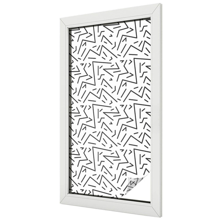Ólomüveg hatású fólia, Tulup, Absztrakt cikkcakkok, Fekete és fehér, 50x100 cm, Dekorációs Ablakfólia, Megfelelő méret ablakokhoz vagy világos felületekhez, 010450850010000013128