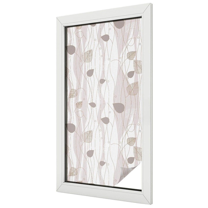 Folie geam vitraliu, Tulup, Abstractie armonioasa cu motiv de frunze, Vitraliu Autoadeziv, 50x100 cm, Ideal Pentru Decor Interior, 010450850010000033354