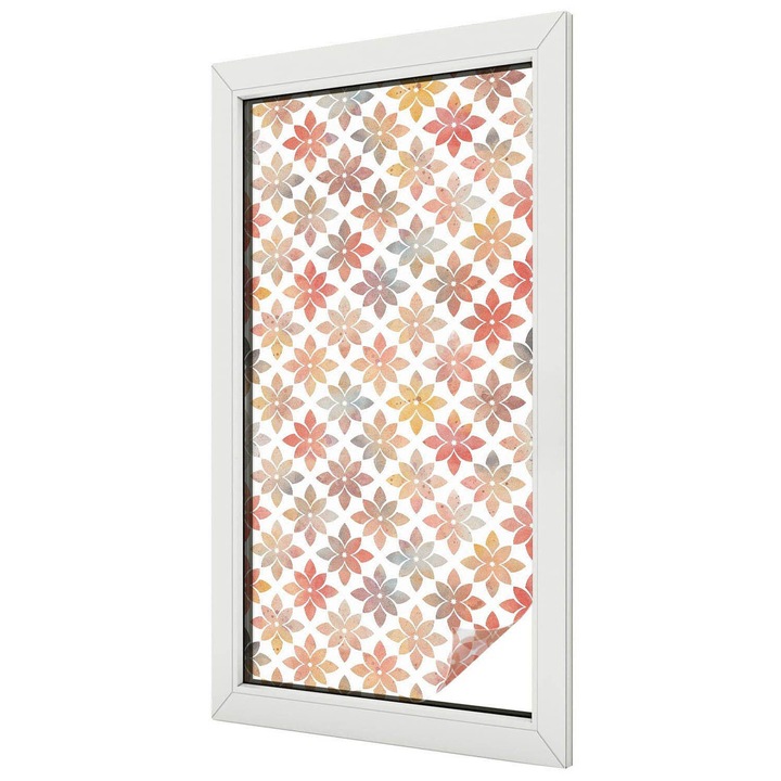 Autocolant Folie Autoadeziva Decorativa, Tulup, Flori colorate pe fundal alb, Geam Vitraliu, 50x100 cm, Ideal Pentru Decor Interior, 010450850010000011547