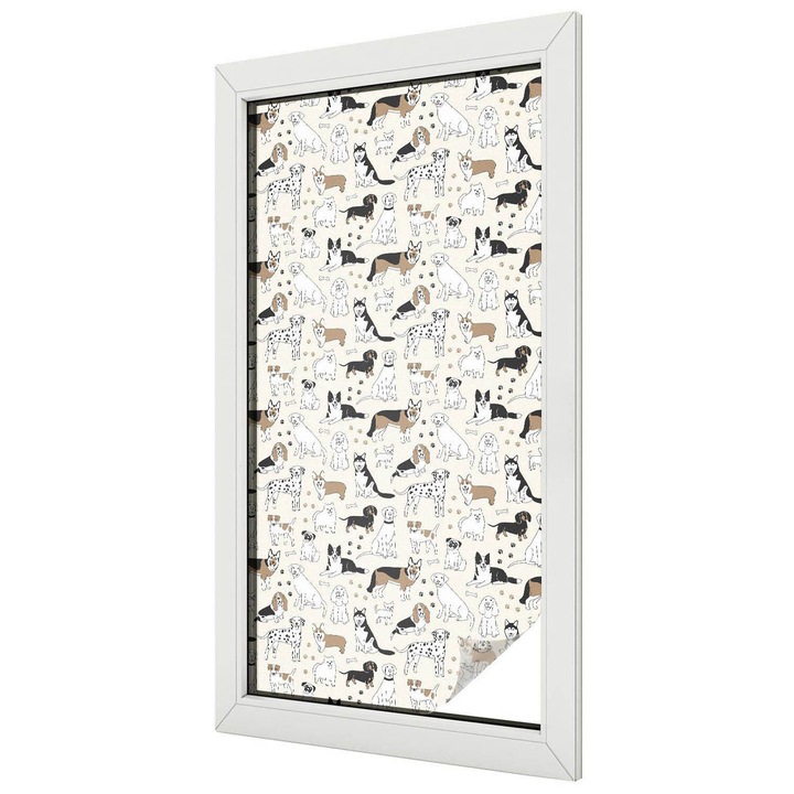 Folie geam vitraliu, Tulup, Caini adorabili de diferite rase, Vitraliu Autoadeziv, 50x100 cm, Ideal Pentru Decor Interior, 010450850010000282794