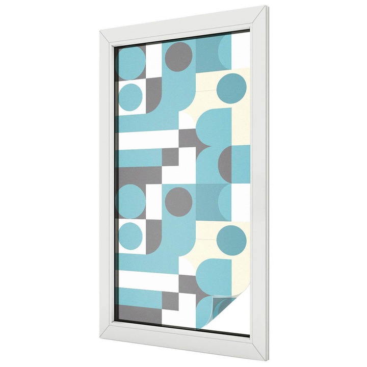 Ablak matrica ólomüveg, Tulup, Geometriai minták, Türkiz, 50x100 cm, Dekorációs Ablakfólia, Megfelelő méret ablakokhoz vagy világos felületekhez, 010450850010000282933