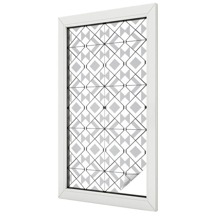 Dekor üvegfólia, Tulup, Geometriai minták, Fehér, 50x100 cm, Dekorációs Ablakfólia, Megfelelő méret ablakokhoz vagy világos felületekhez, 010450850010000282972