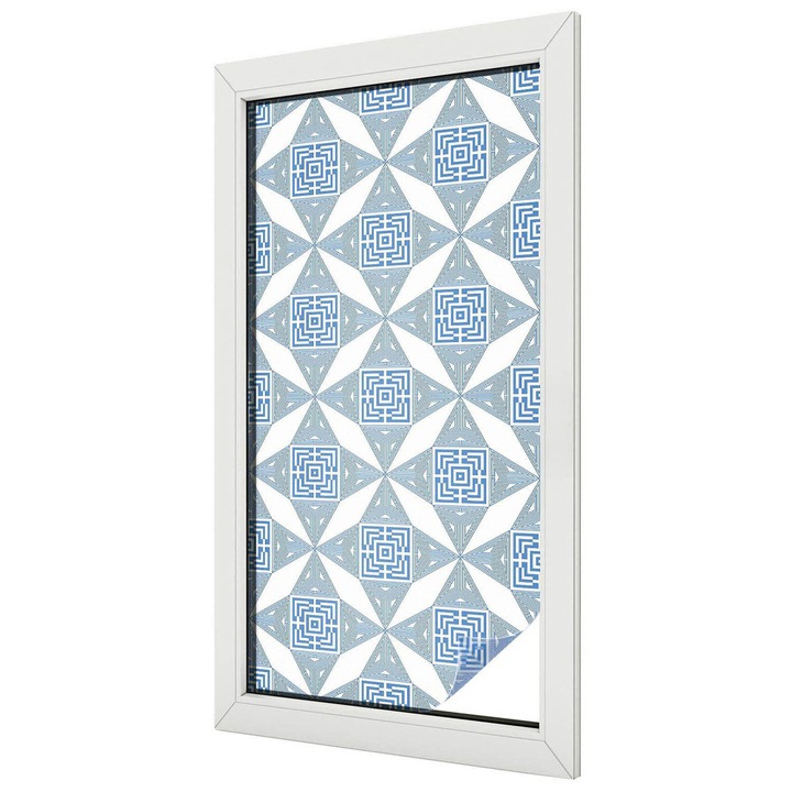 Folie geam vitraliu, Tulup, Mozaic geometric albastru, Intimitate pentru Geamuri si Ferestre, 50x100 cm, Ideal Pentru Decor Interior, 010450850010000283301