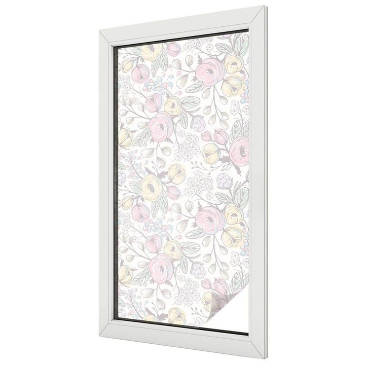Autocolant Pentru Geam si Folie Decorativa Autoadeziva, Tulup, Flori pastelate, model romantic, delicatete, Intimitate pentru Geamuri si Ferestre, 50x100 cm, Ideal Pentru Decor Interior, 010450850010000012153