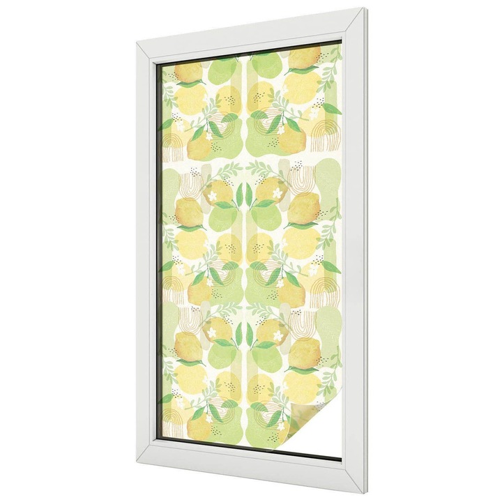 Autocolant Pentru Geam si Folie Decorativa Autoadeziva, Tulup, Simetrie boho cu lamai si frunze, Intimitate pentru Geamuri si Ferestre, 50x100 cm, Ideal Pentru Decor Interior, 010450850010000284240