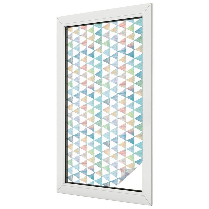 Folie geam vitraliu, Tulup, Triunghiuri pastelate in acuarela, Vitraliu Autoadeziv, 50x100 cm, Ideal Pentru Decor Interior, 010450850010000011518
