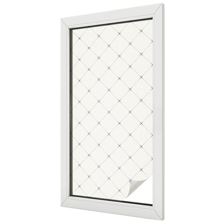 Öntapadós vitrázs fólia, Tulup, Geometriai rács, Fehér, 50x100 cm, Dekorációs Ablakfólia, Megfelelő méret ablakokhoz vagy világos felületekhez, 010450850010000033388