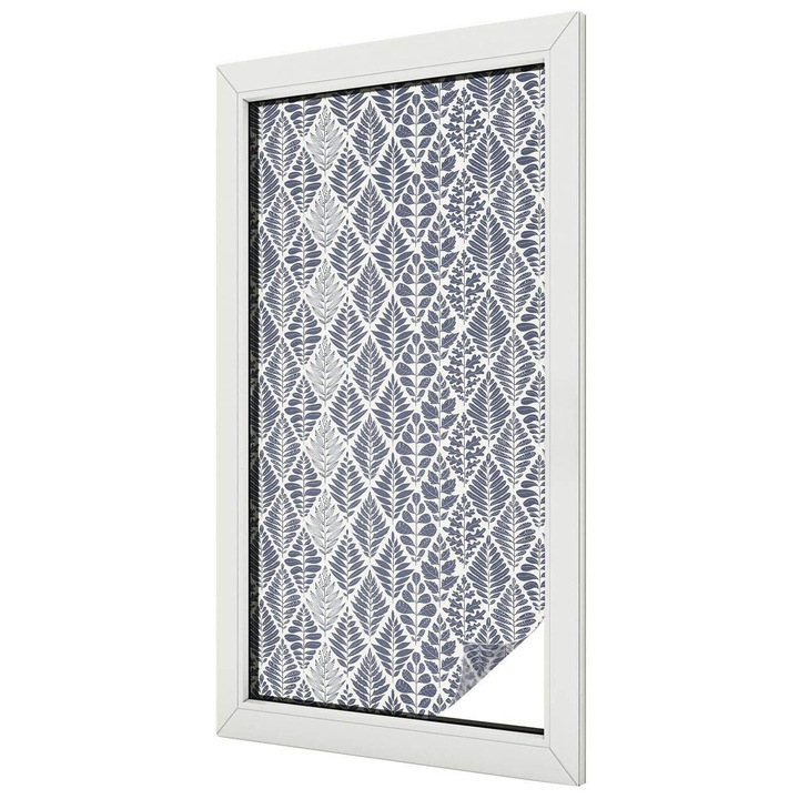 Folie geam vitraliu, Tulup, Tapet clasic cu frunze albastru-gri, Intimitate pentru Geamuri si Ferestre, 50x100 cm, Ideal Pentru Decor Interior, 010450850010000288846