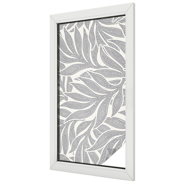 Folie geam vitraliu, Tulup, Model elegant de frunze cu buline, Protectie Solara si Intimitate, 50x100 cm, Ideal Pentru Decor Interior, 010450850010000288829